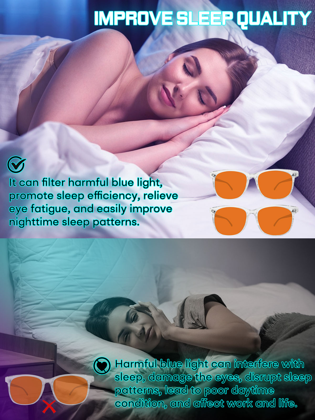 HAOLOTA Blue Green Light Blocking Sleep Glasses SPG8081