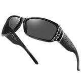 HAOLOTA EYEWEAR Women's Polarized Rhinestone Sunglasses - Elegant Rectangle Frame with Bling UV400 Protection SG0010