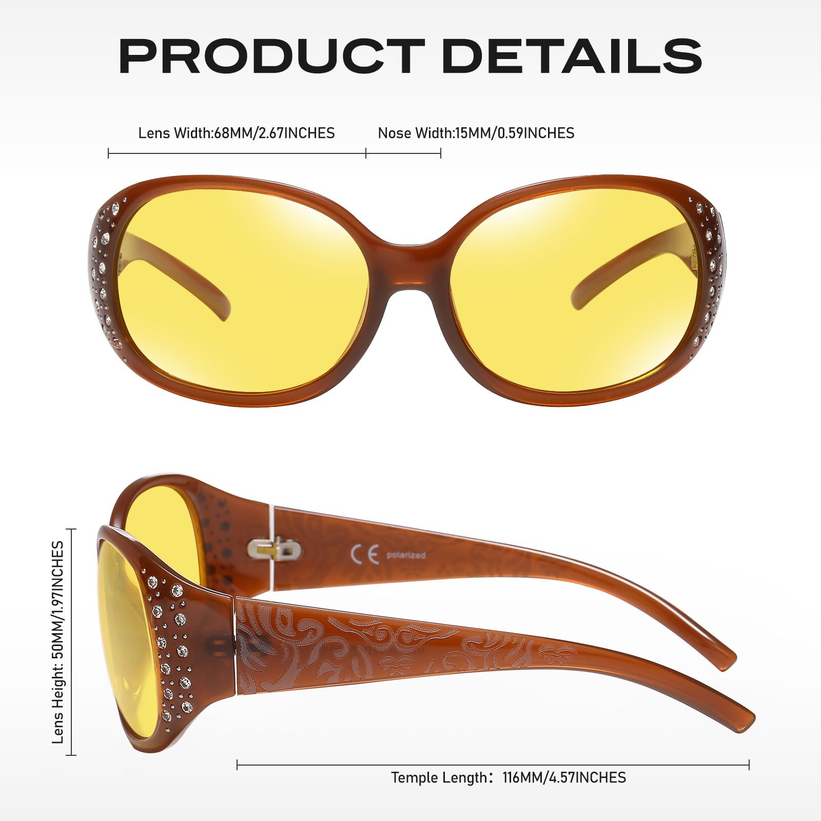 HAOLOTA Rhinestone Night Driving Glasses Women NV0008