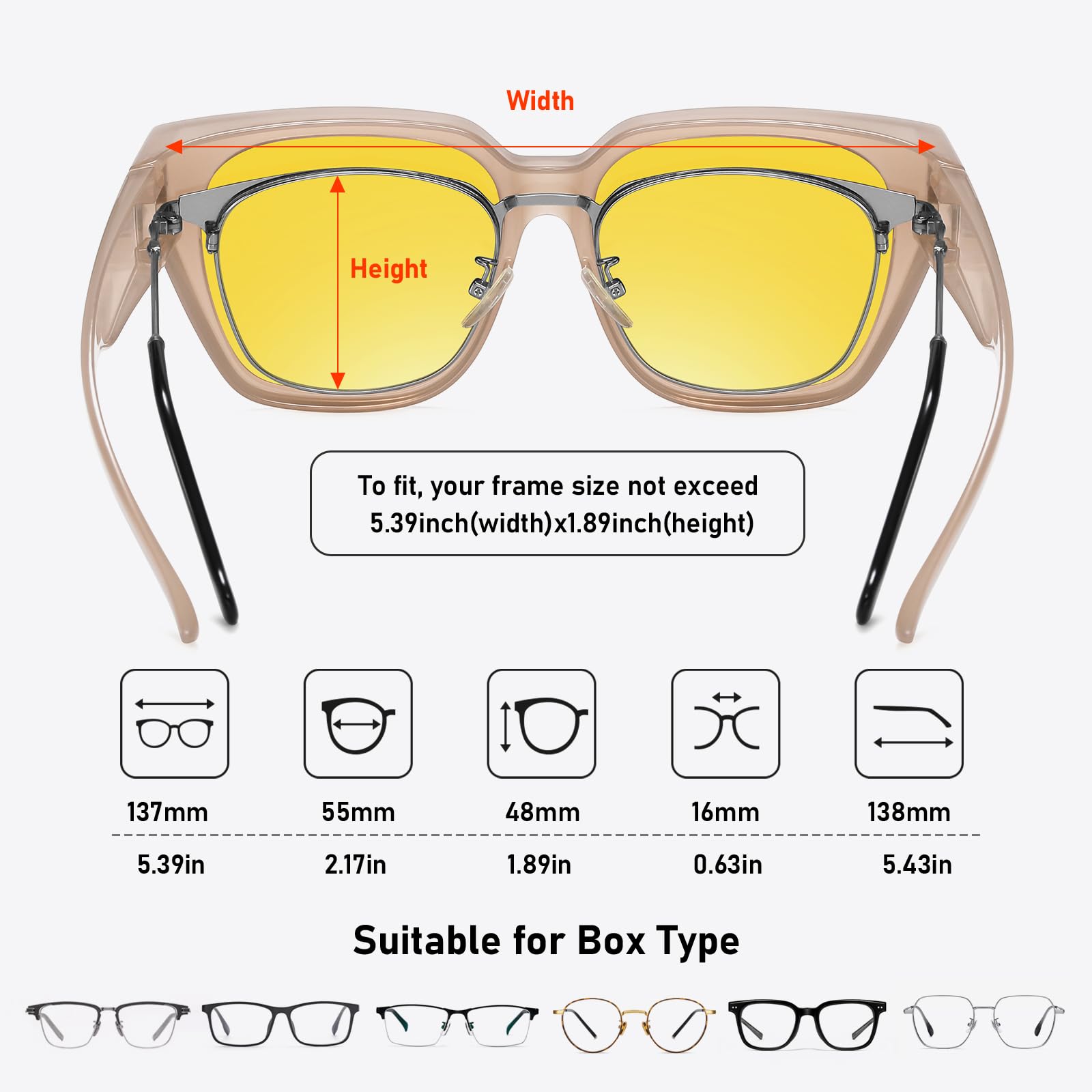 HAOLOTA Square Fit over Night Vision Driving Glasses NV0512