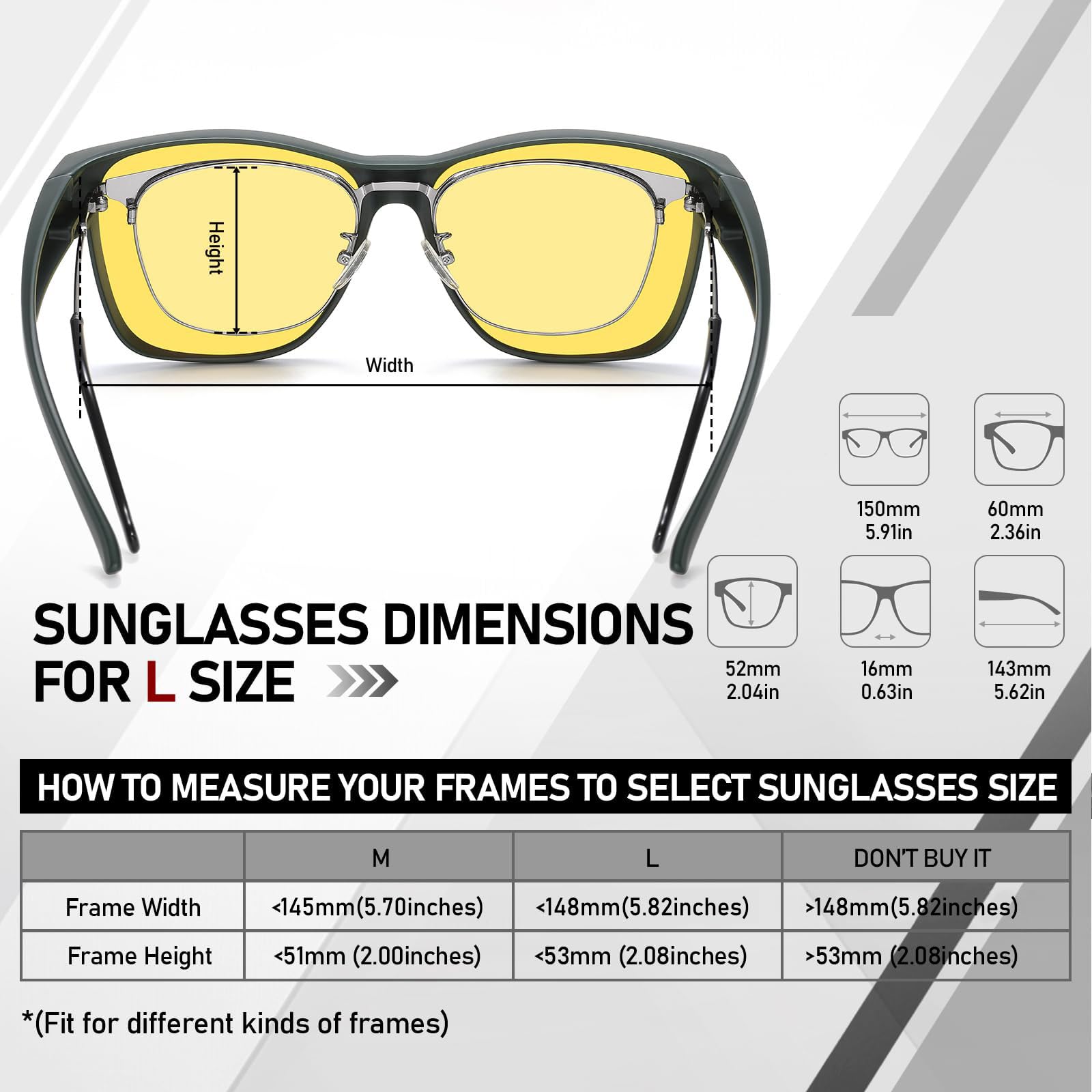 HAOLOTA Square Night Vision Driving Over Glasses NV0174L
