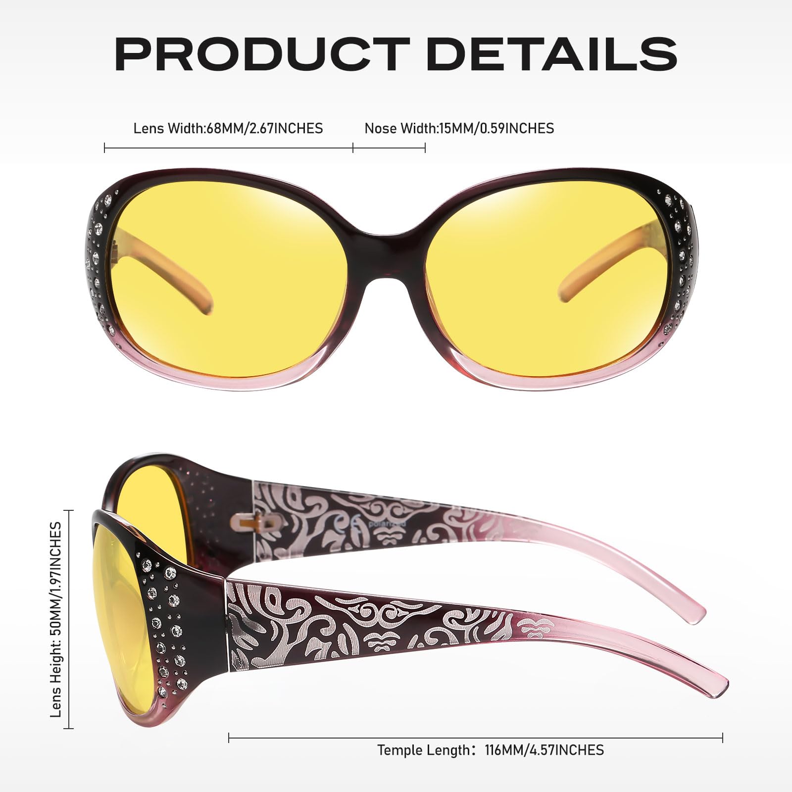 HAOLOTA Rhinestone Night Driving Glasses Women NV0008