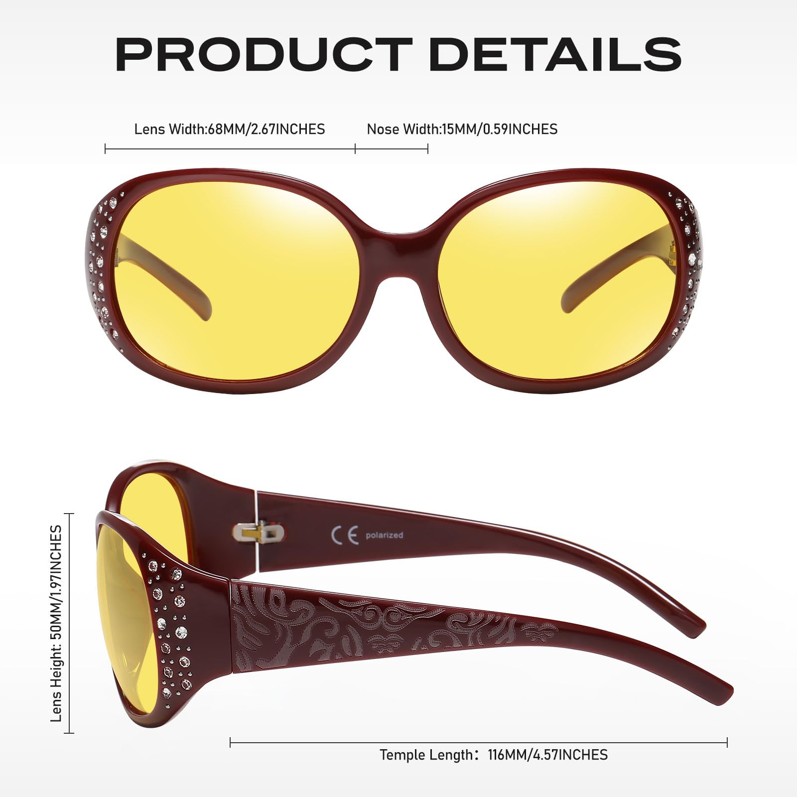 HAOLOTA Rhinestone Night Driving Glasses Women NV0008