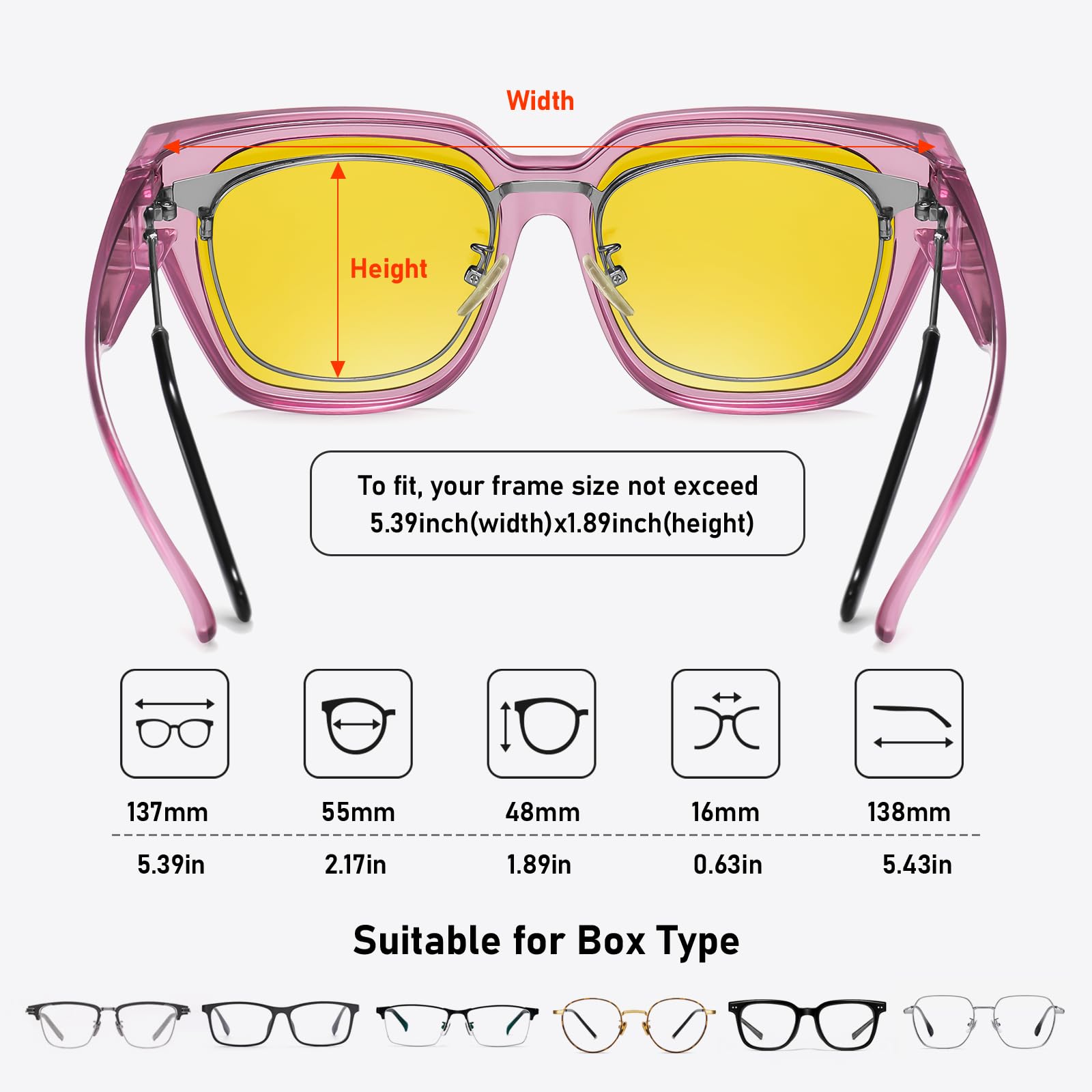 HAOLOTA Square Fit over Night Vision Driving Glasses NV0512