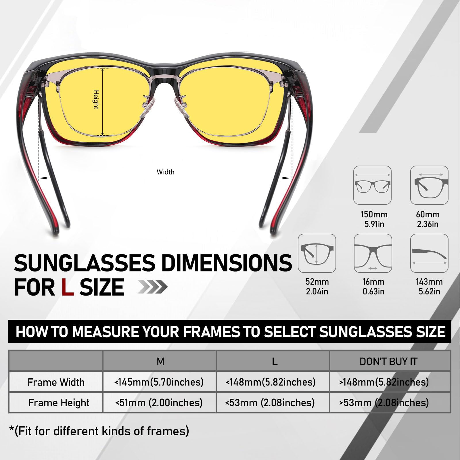 HAOLOTA Square Night Vision Driving Over Glasses NV0174L