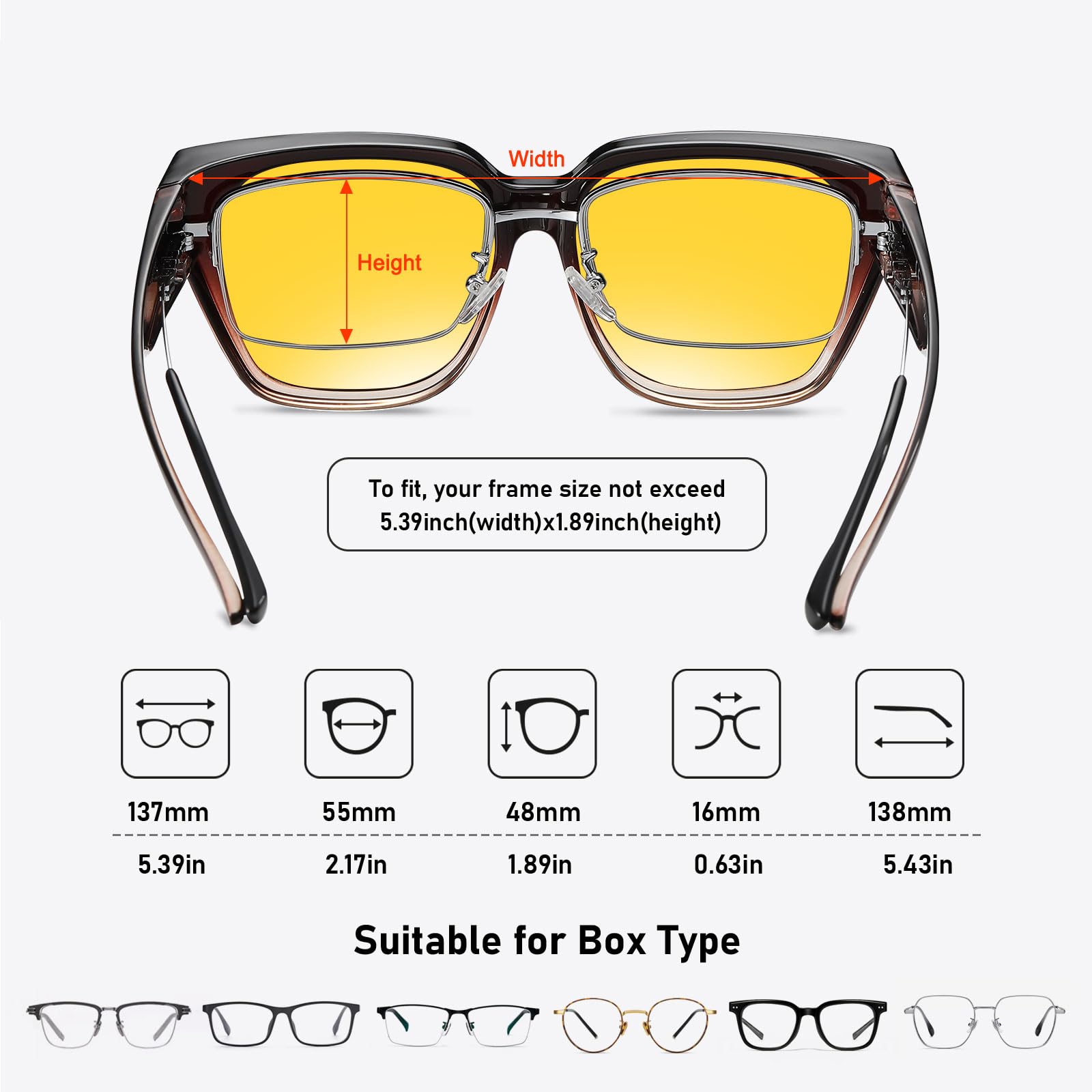 HAOLOTA Square Fit over Night Vision Driving Glasses NV0512