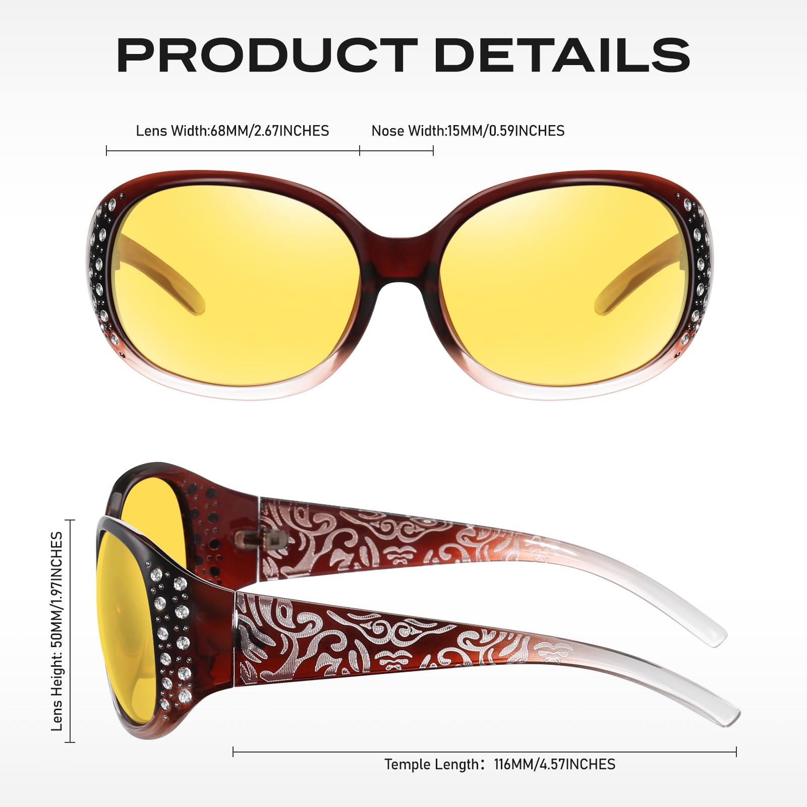 HAOLOTA Rhinestone Night Driving Glasses Women NV0008