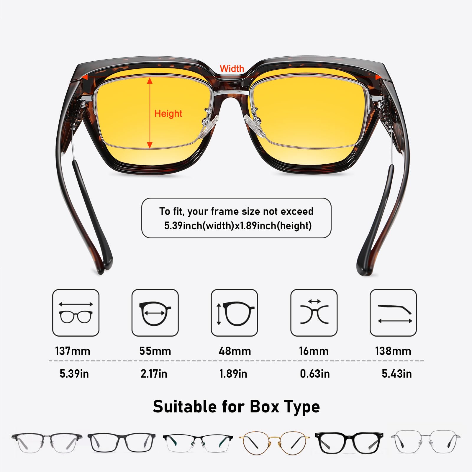 HAOLOTA Square Fit over Night Vision Driving Glasses NV0512