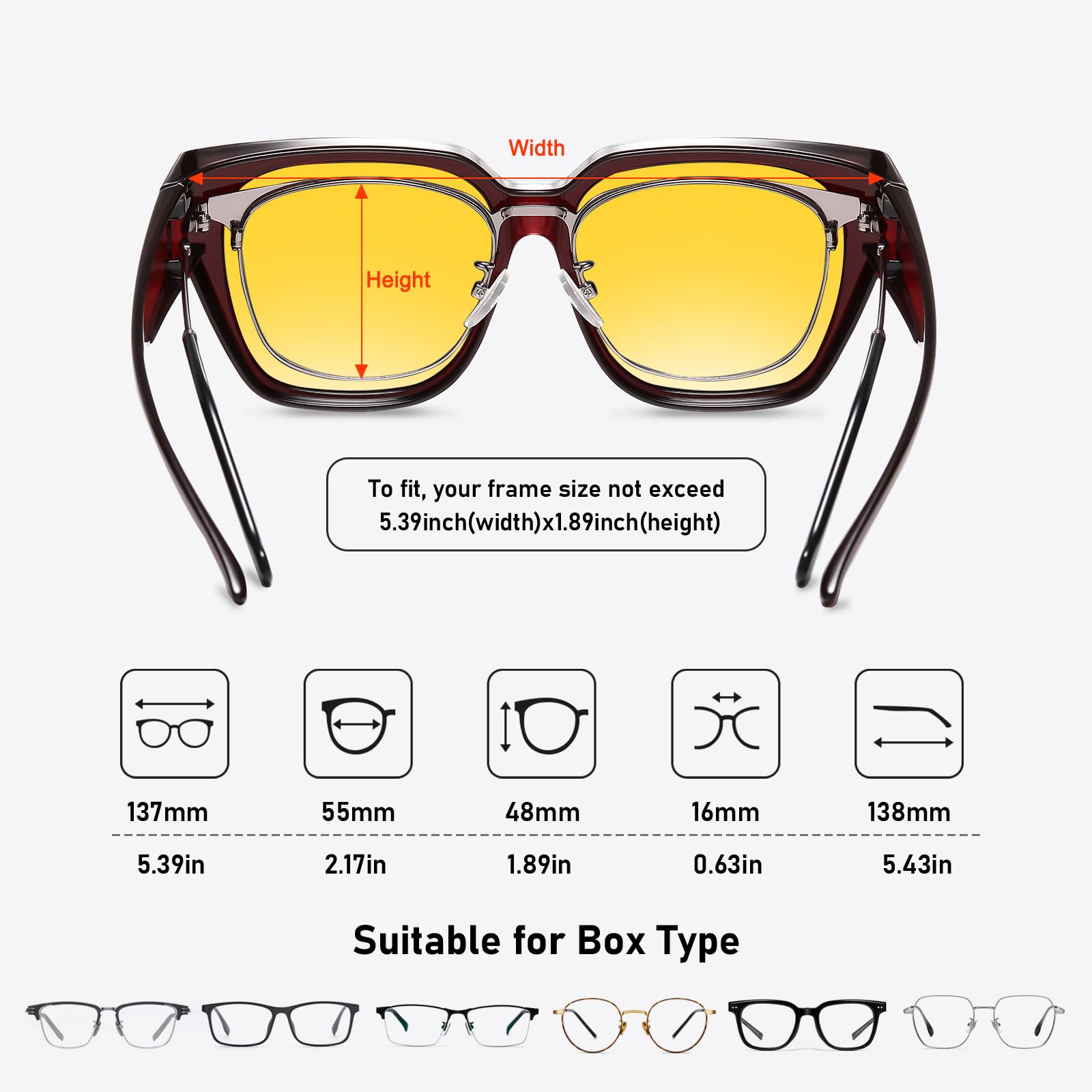 HAOLOTA Square Fit over Night Vision Driving Glasses NV0512