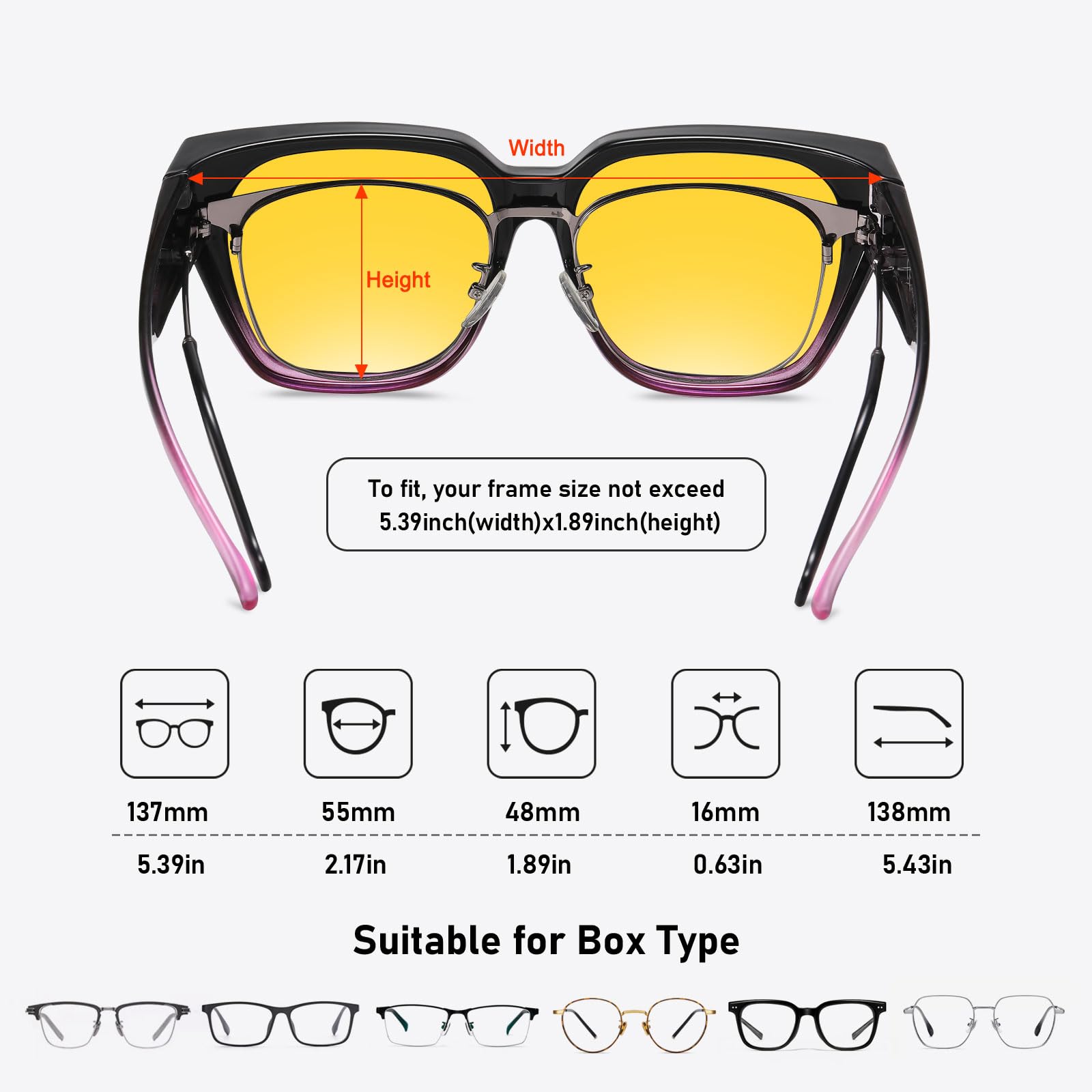 HAOLOTA Square Fit over Night Vision Driving Glasses NV0512