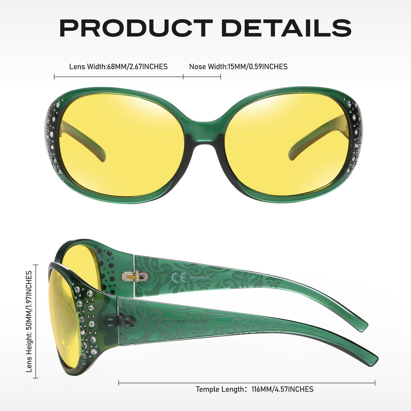 HAOLOTA Rhinestone Night Driving Glasses Women NV0008