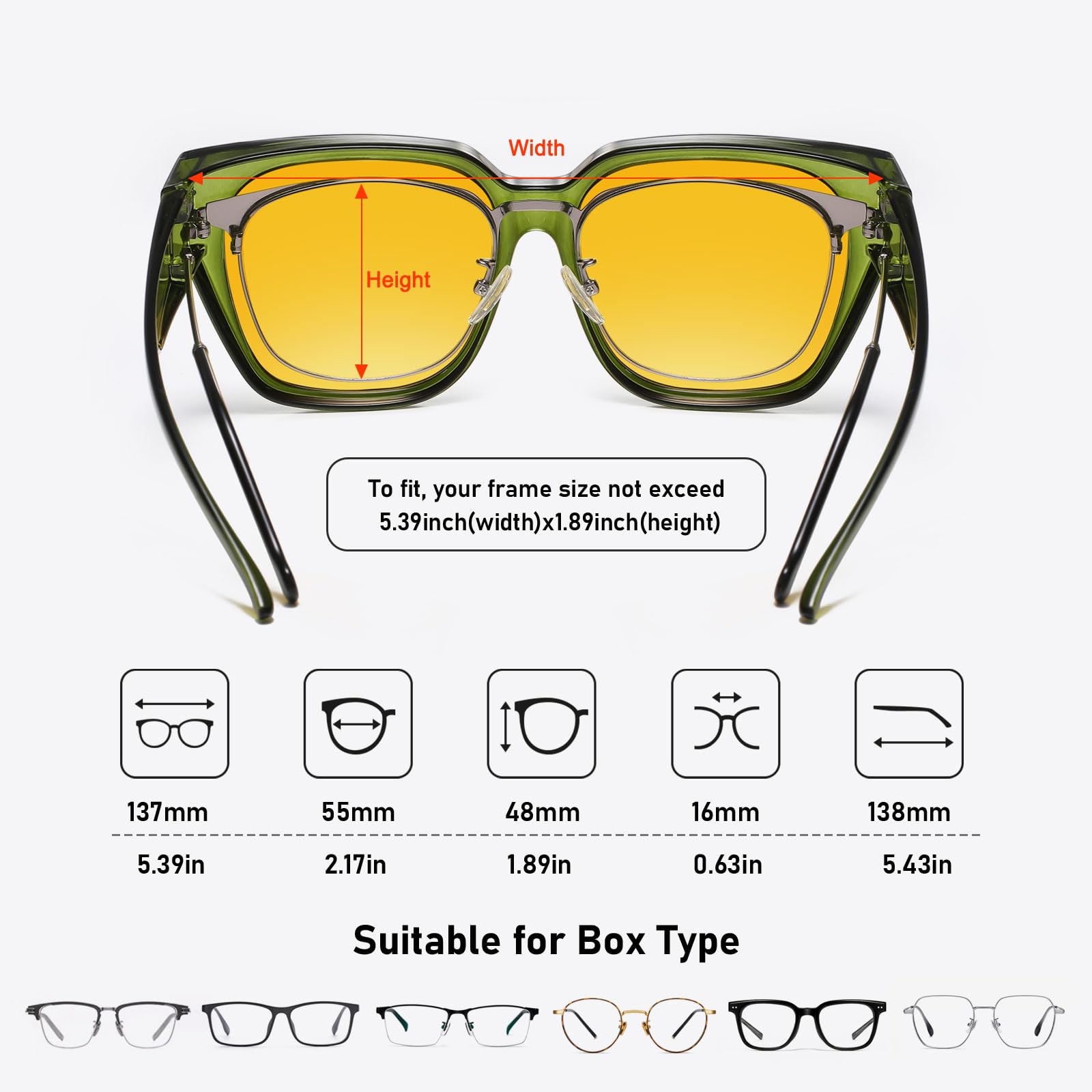 HAOLOTA Square Fit over Night Vision Driving Glasses NV0512