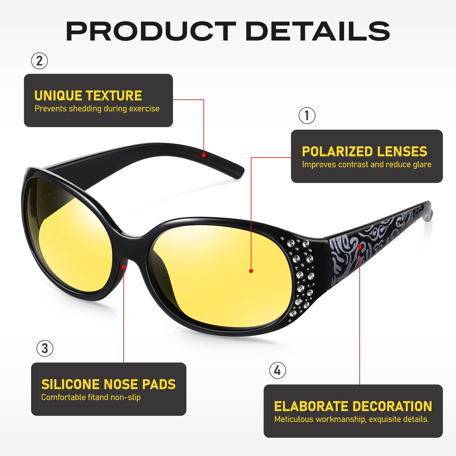 HAOLOTA Rhinestone Night Driving Glasses Women NV0008