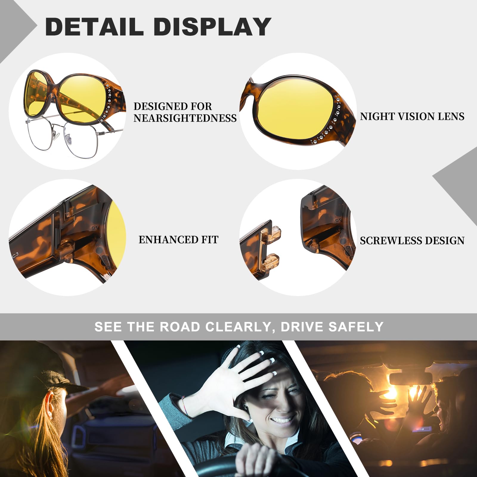 HAOLOTA Rhinestone Night Driving Over Glasses Women NV0108