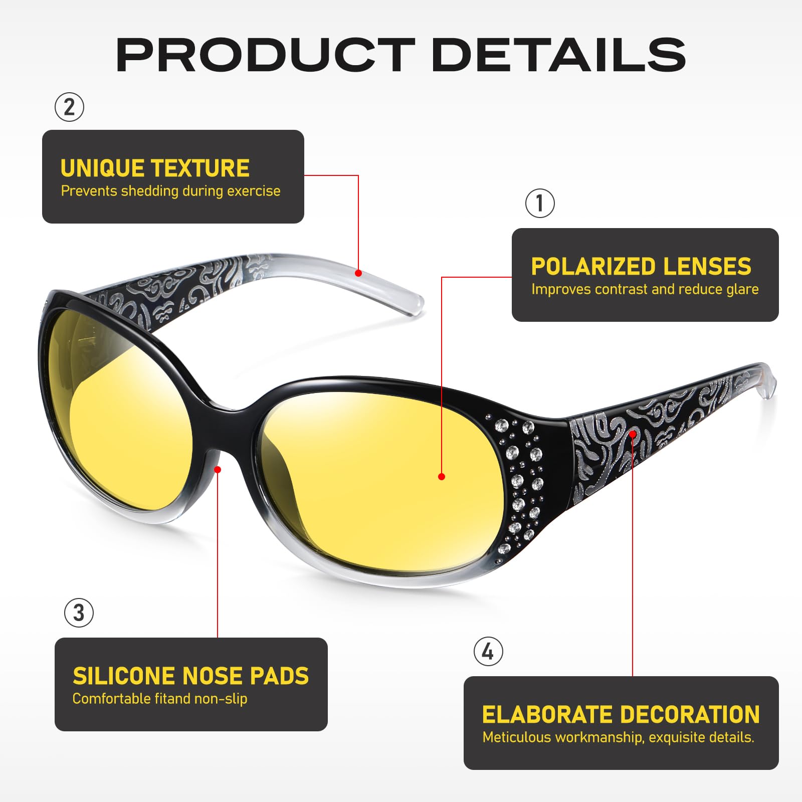 HAOLOTA Rhinestone Night Driving Glasses Women NV0008