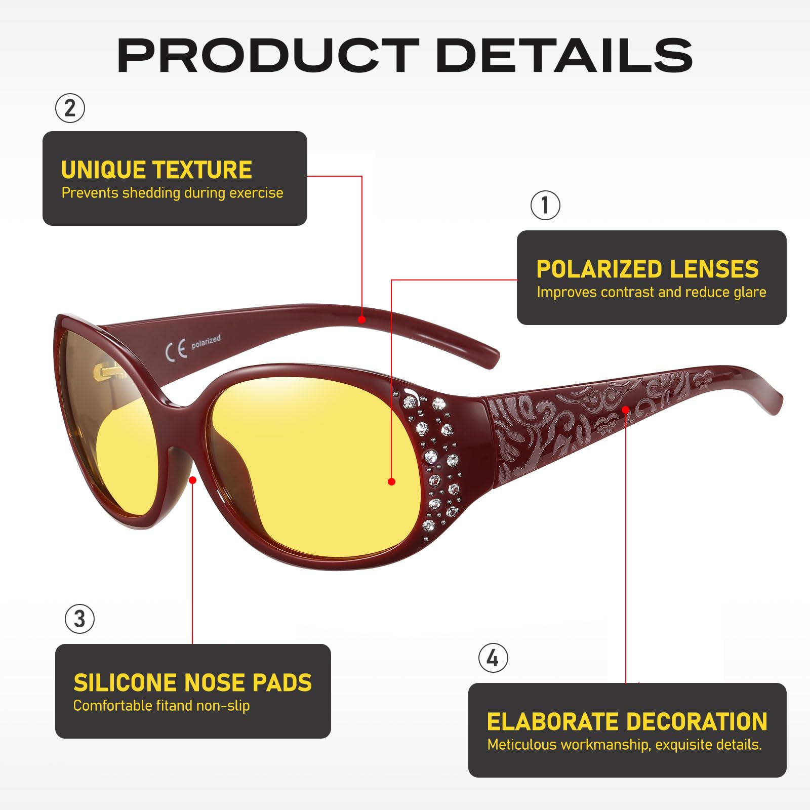 HAOLOTA Rhinestone Night Driving Glasses Women NV0008