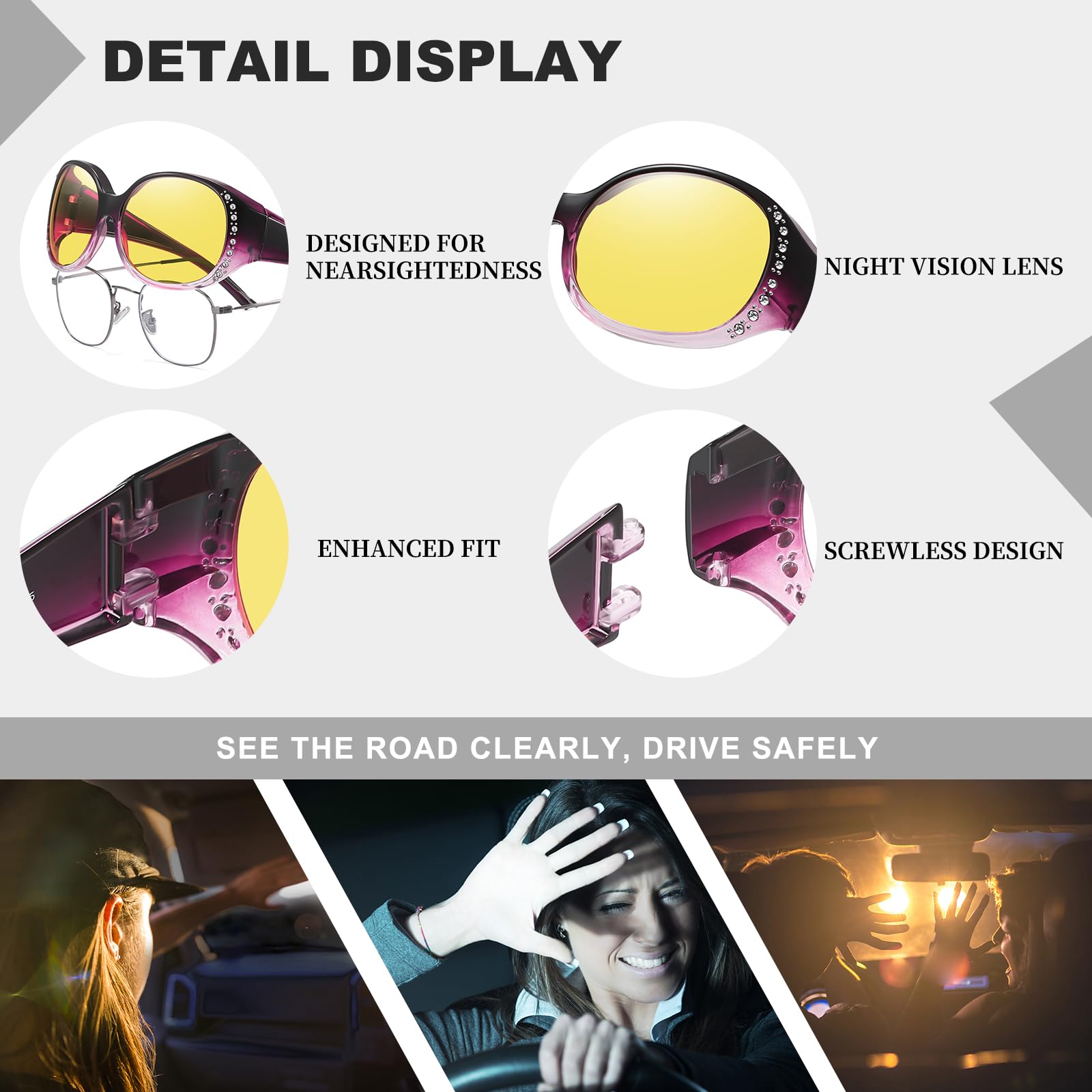 HAOLOTA Rhinestone Night Driving Over Glasses Women NV0108
