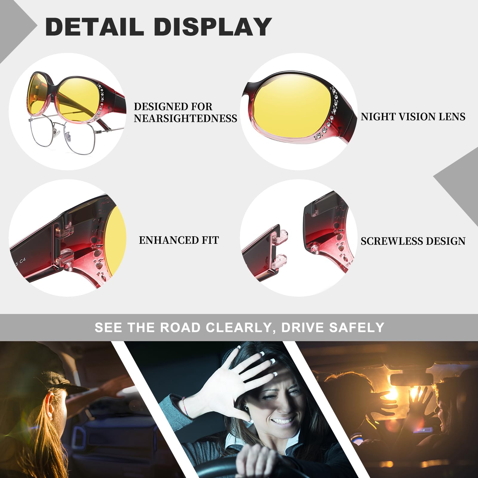 HAOLOTA Rhinestone Night Driving Over Glasses Women NV0108