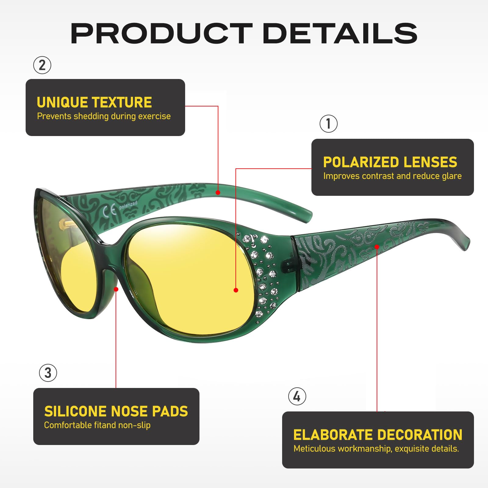 HAOLOTA Rhinestone Night Driving Glasses Women NV0008