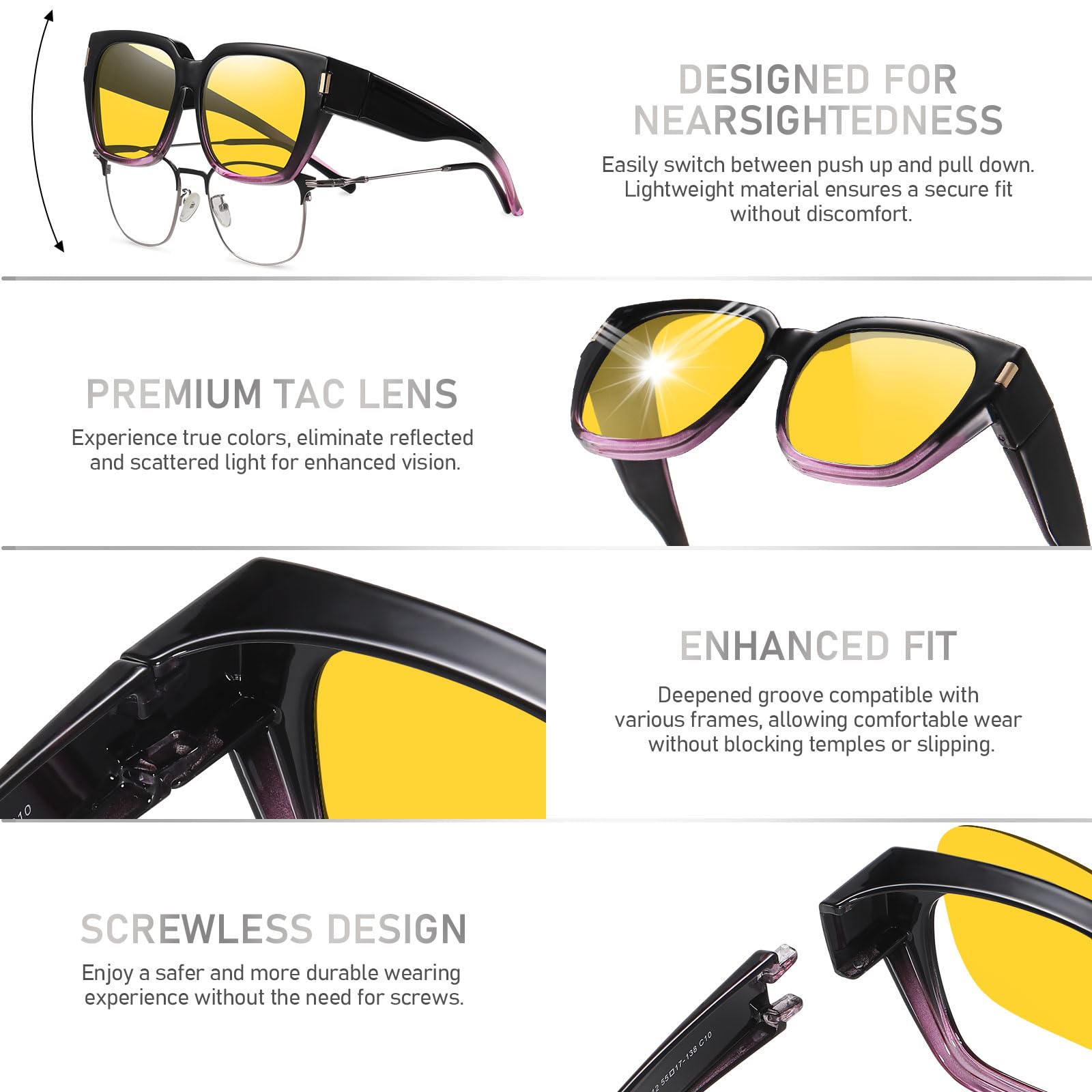 HAOLOTA Square Fit over Night Vision Driving Glasses NV0512