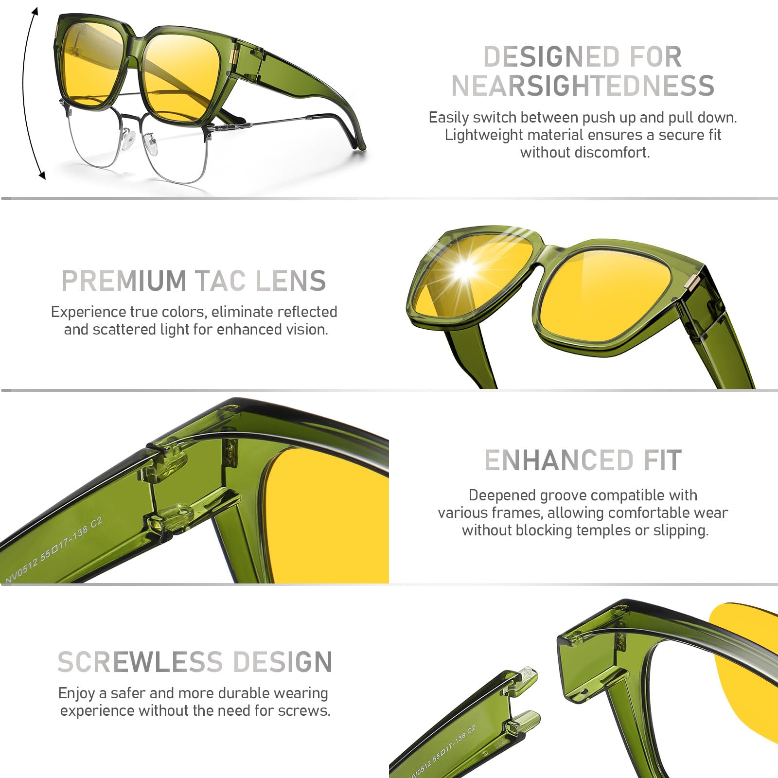 HAOLOTA Square Fit over Night Vision Driving Glasses NV0512