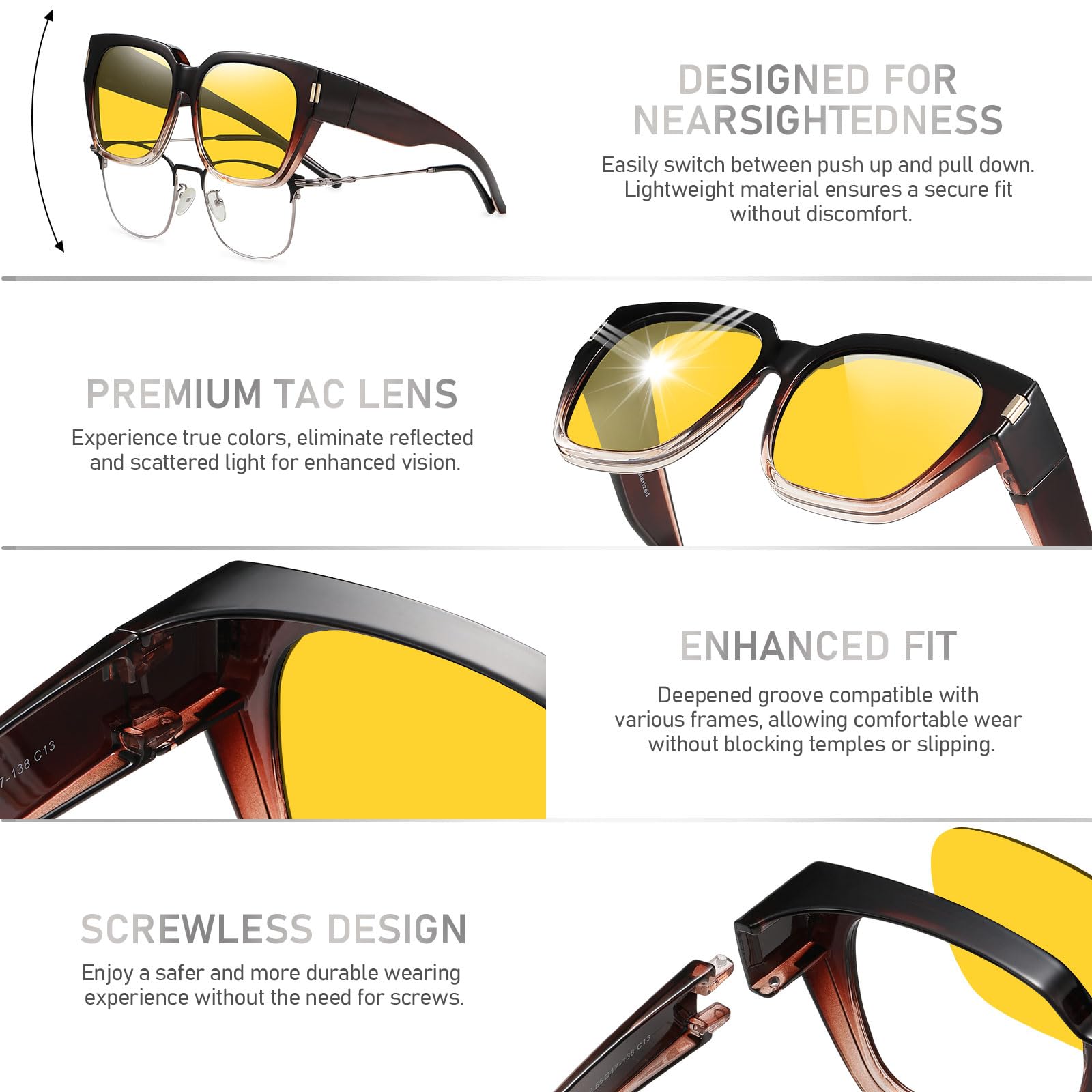 HAOLOTA Square Fit over Night Vision Driving Glasses NV0512