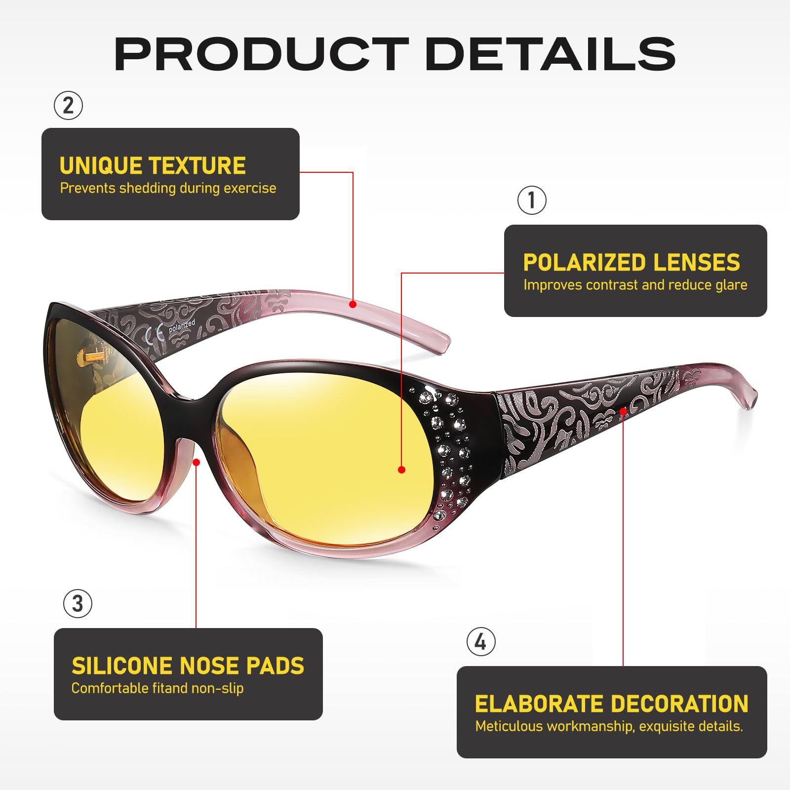 HAOLOTA Rhinestone Night Driving Glasses Women NV0008