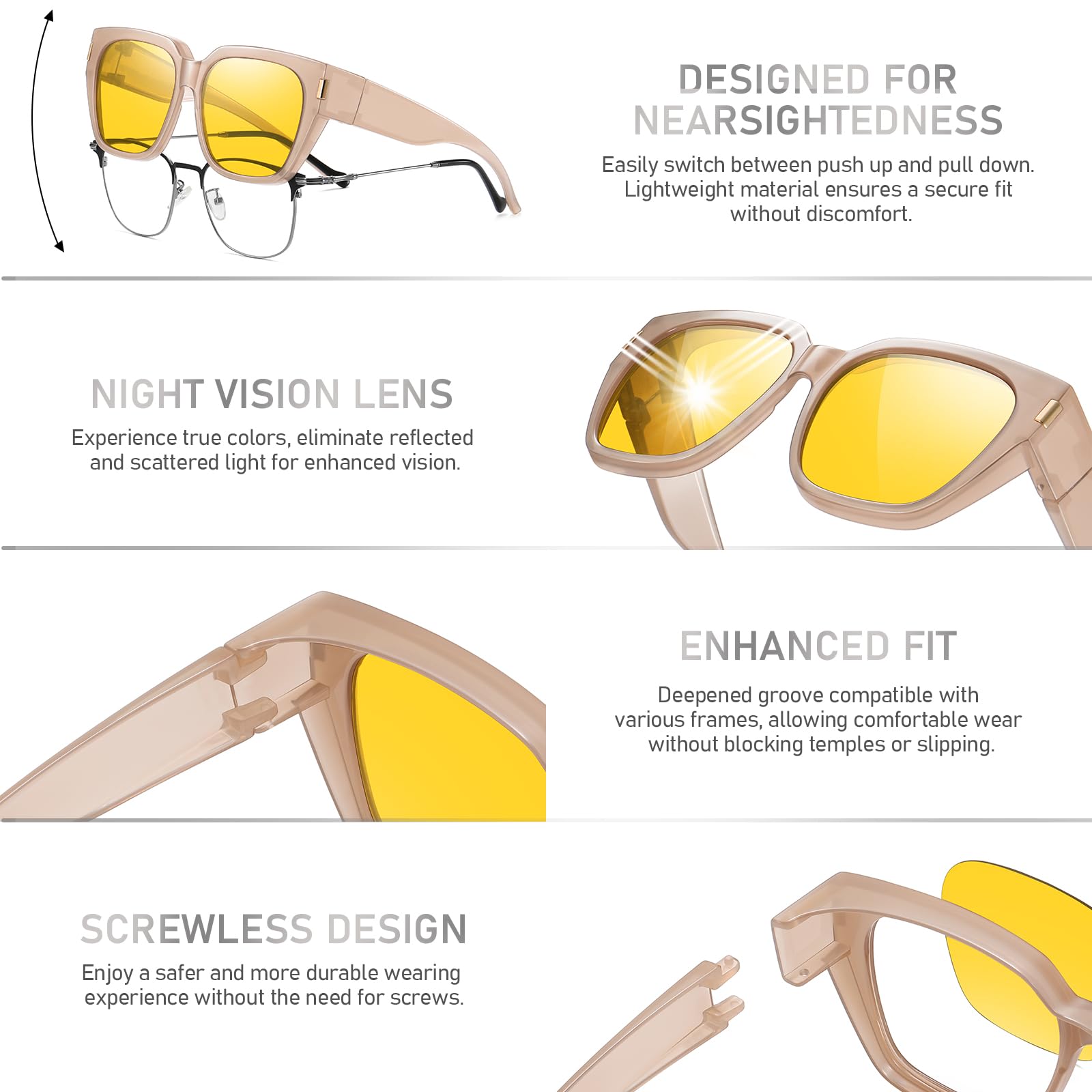 HAOLOTA Square Fit over Night Vision Driving Glasses NV0512