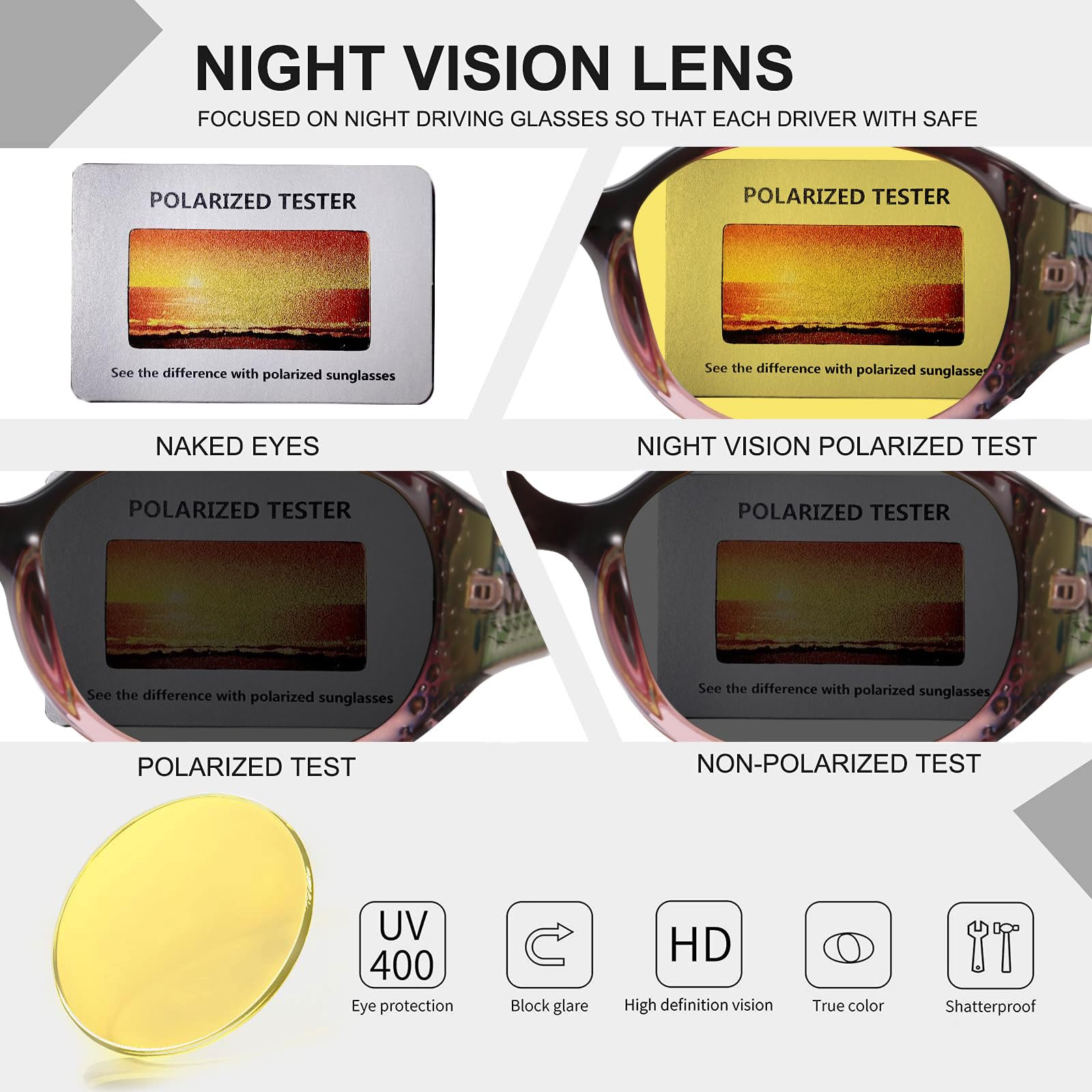 HAOLOTA Rhinestone Night Driving Glasses Women NV0008
