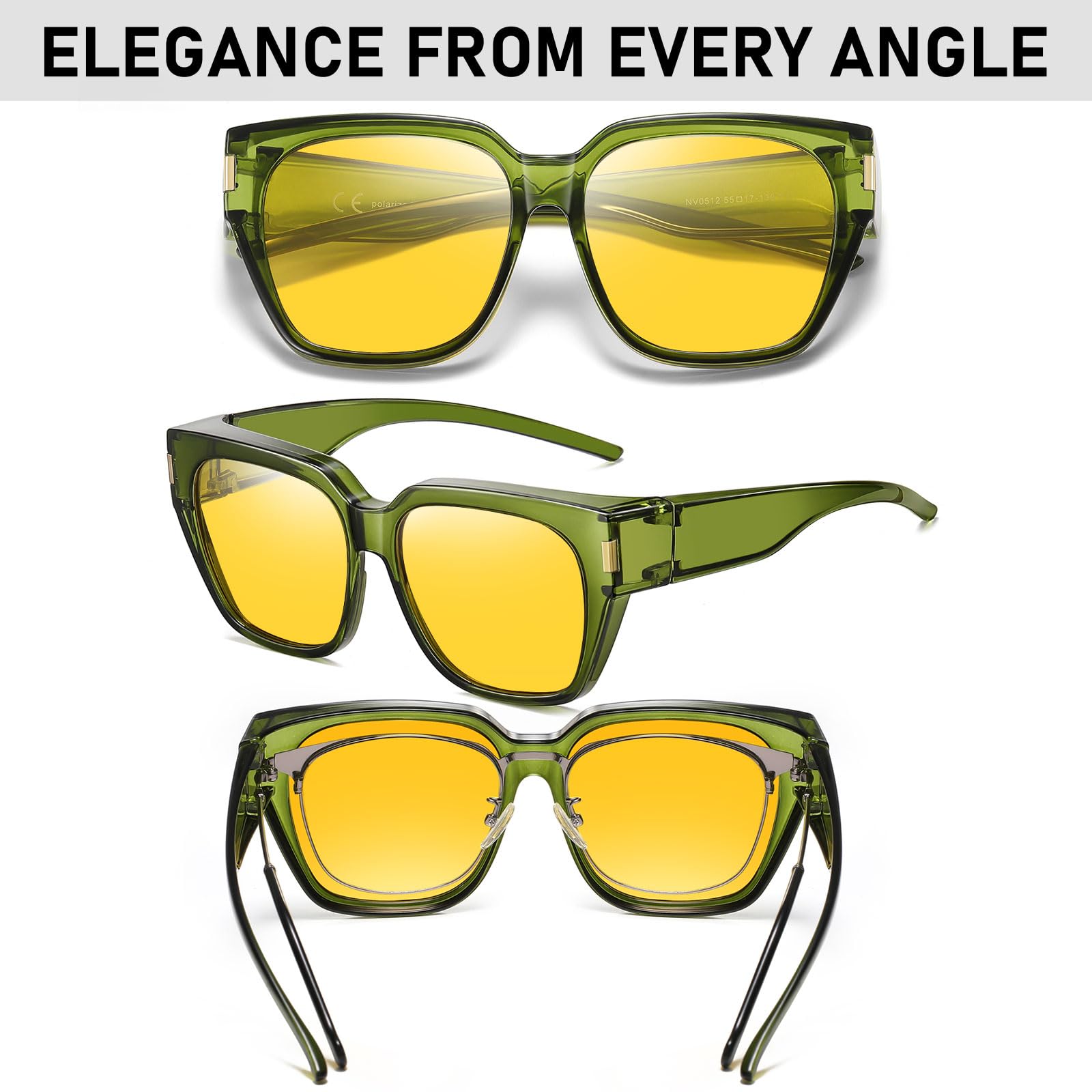 HAOLOTA Square Fit over Night Vision Driving Glasses NV0512