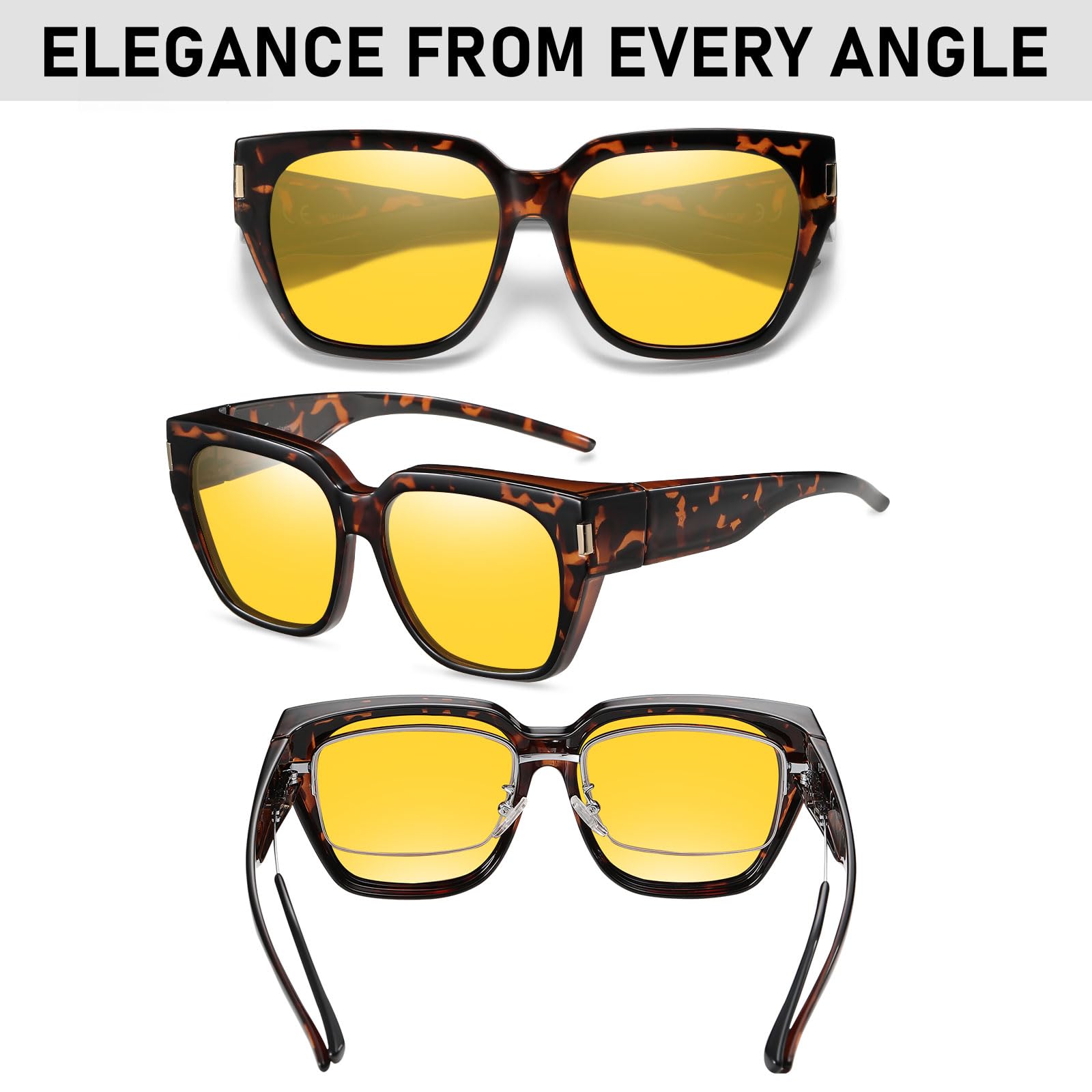 HAOLOTA Square Fit over Night Vision Driving Glasses NV0512