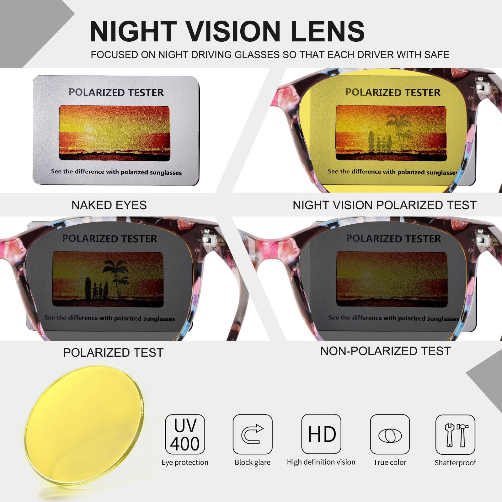 HAOLOTA Anti Glare Night Driving Glasses Women NV8081