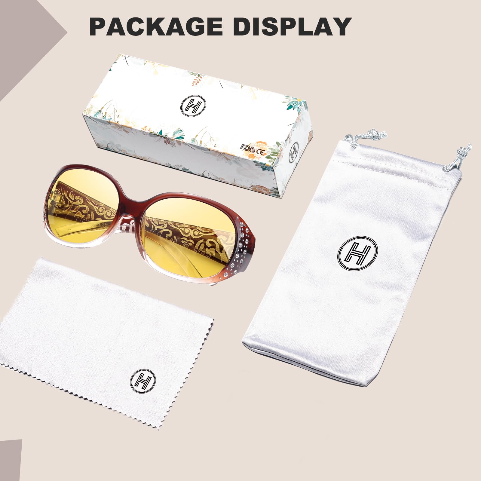 HAOLOTA Rhinestone Night Driving Glasses Women NV0008